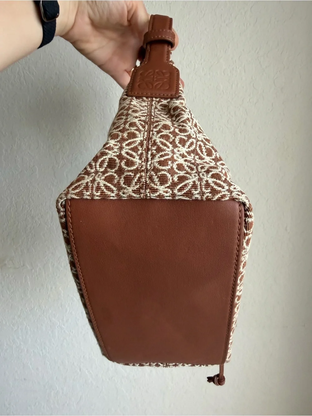 Loewe Small Anagram Cubi Bag Brown Jacquard and Leather